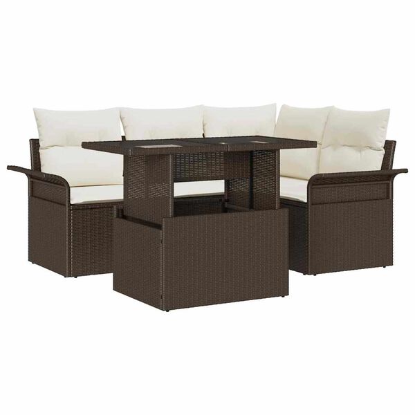 vidaXL Ensemble de canapé de jardin 5 pcs Marron Poly rotin