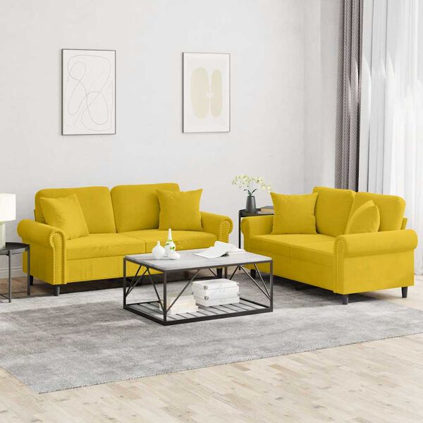 vidaXL Ensemble de canap&eacute;s 2 pcs avec coussins jaune velours