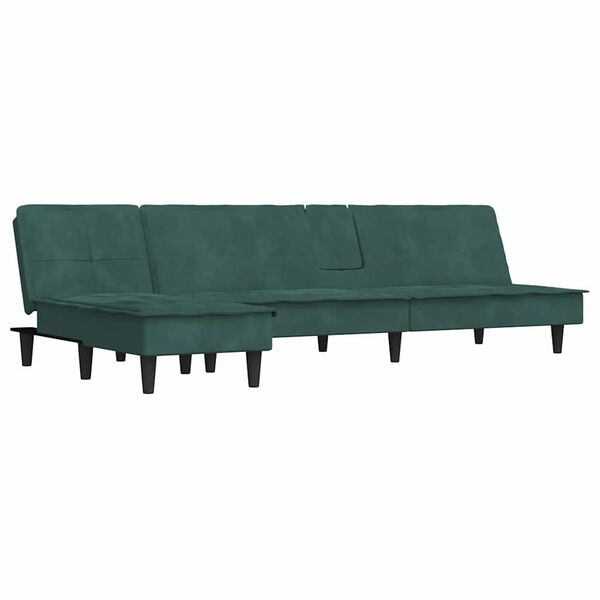 vidaXL Canap&eacute;-lit en forme de L vert fonc&eacute; 255x140x70 cm velours