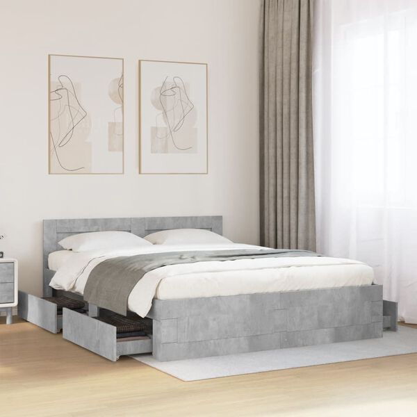 vidaXL Cadre de lit et t&ecirc;te de lit sans matelas gris b&eacute;ton 150x200 cm
