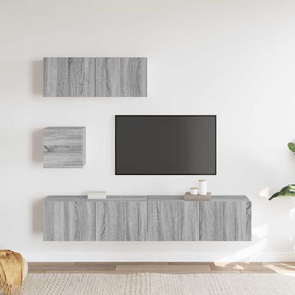 vidaXL Ensemble de meubles TV 4 pcs Sonoma gris Bois d'ing&eacute;nierie