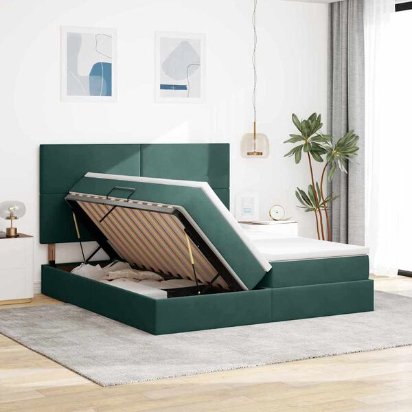 vidaXL Lit de Rangement avec matelas Vert fonc&eacute; 180 x 200 cm Velours