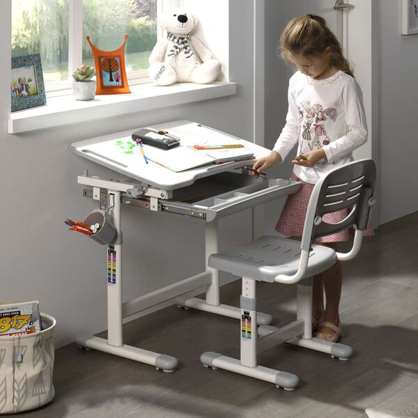 Vipack Bureau r&eacute;glable enfant Comfortline 201 et chaise Gris et blanc