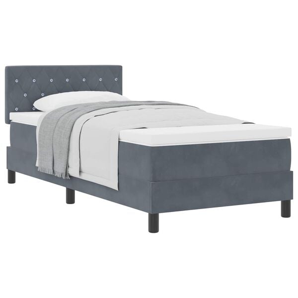 vidaXL Lit &agrave; ressorts avec matelas Gris fonc&eacute; 90 x 200 cm Velours