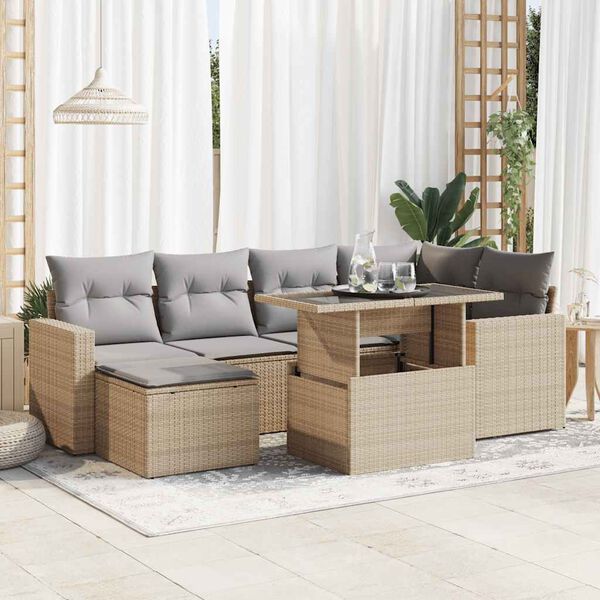 vidaXL Salon de jardin avec coussins 7 pcs beige r&eacute;sine tress&eacute;e