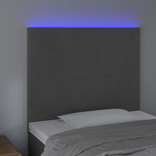 vidaXL Tête de lit à LED Gris foncé 90x5x118/128 cm Velours