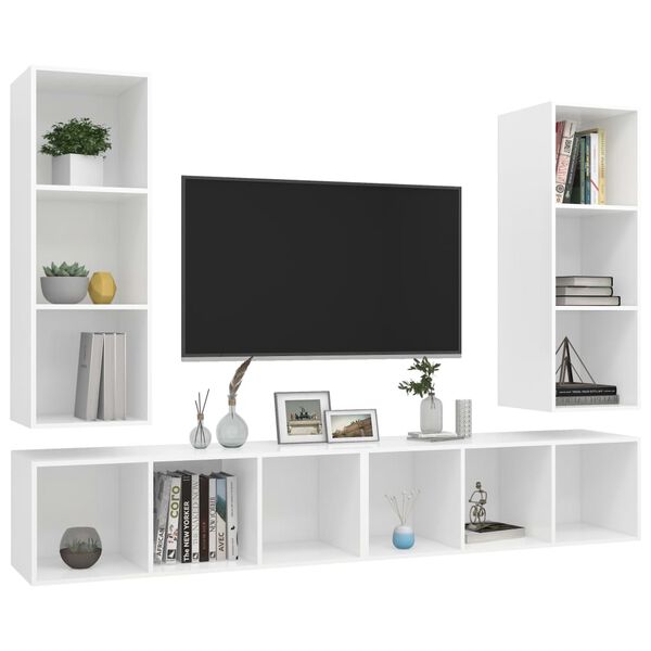 vidaXL Meubles TV muraux 4 pcs Blanc Bois d'ingénierie