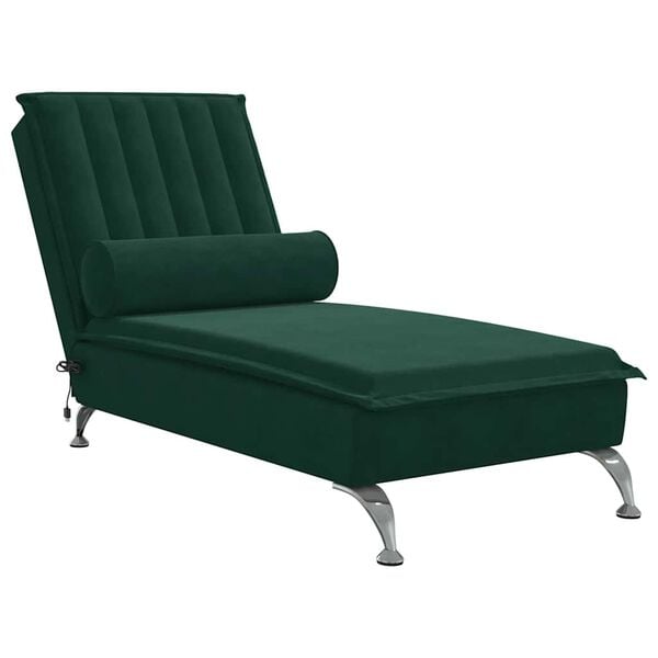 vidaXL Chaise longue de massage avec traversin vert fonc&eacute; velours