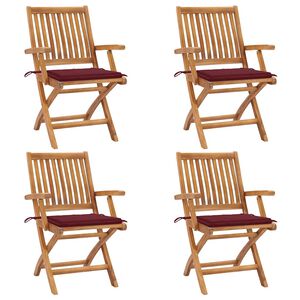 vidaXL Chaises pliantes avec coussins, 4 pi&egrave;ces, en teck massif
