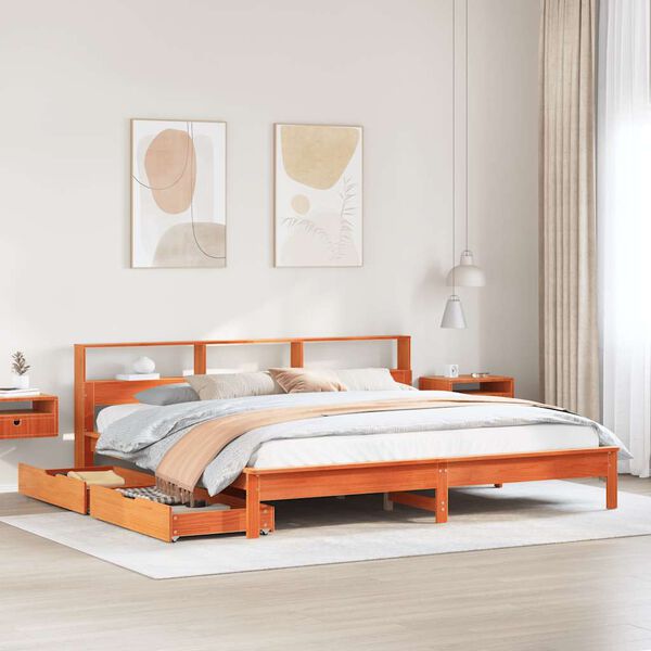 vidaXL Lit biblioth&egrave;que sans matelas cire marron 200x200 cm pin massif