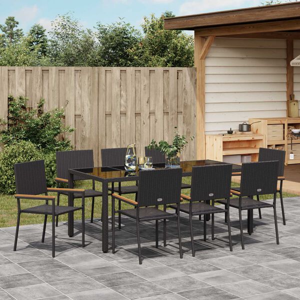 vidaXL Ensemble de salle &agrave; manger pour jardin 9 pcs Noir polyrotin