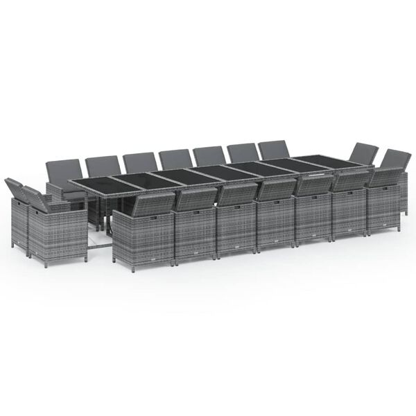 vidaXL Ensemble &agrave; manger de jardin coussins 15 pcs R&eacute;sine tress&eacute;e Gris