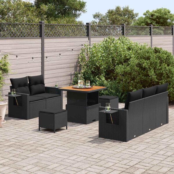 vidaXL Ensemble de canap&eacute; de jardin avec coussin 10 pcs Noir polyrotin