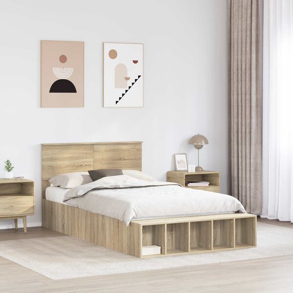 vidaXL Cadre de lit Ch&ecirc;ne Sonoma 135 x 190 cm Bois d'ing&eacute;nierie