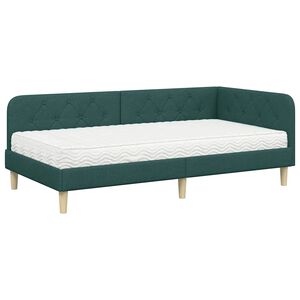 vidaXL Cadre de lit d'angle avec matelas Vert fonc&eacute; 90 x 200 cm tissu