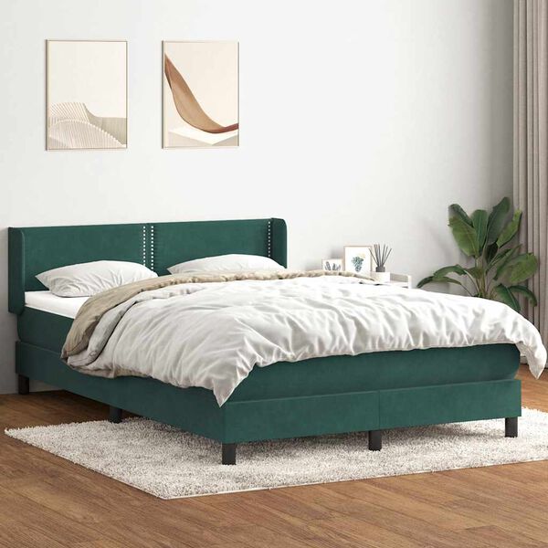 vidaXL Sommier &agrave; lattes de lit et matelas vert fonc&eacute; 140x210cm velours