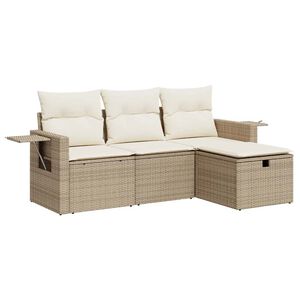 vidaXL Salon de jardin avec coussins 4 pcs beige r&eacute;sine tress&eacute;e