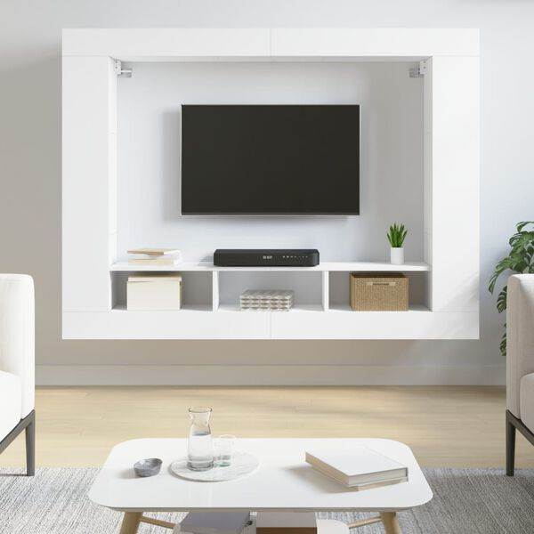 vidaXL Meuble TV blanc 152x22x113 cm bois d'ing&eacute;nierie