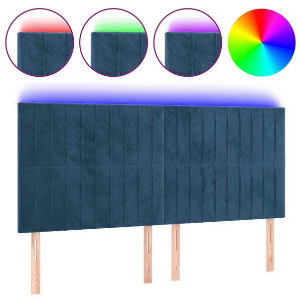vidaXL T&ecirc;te de lit &agrave; LED Bleu fonc&eacute; 160x5x118/128 cm Velours
