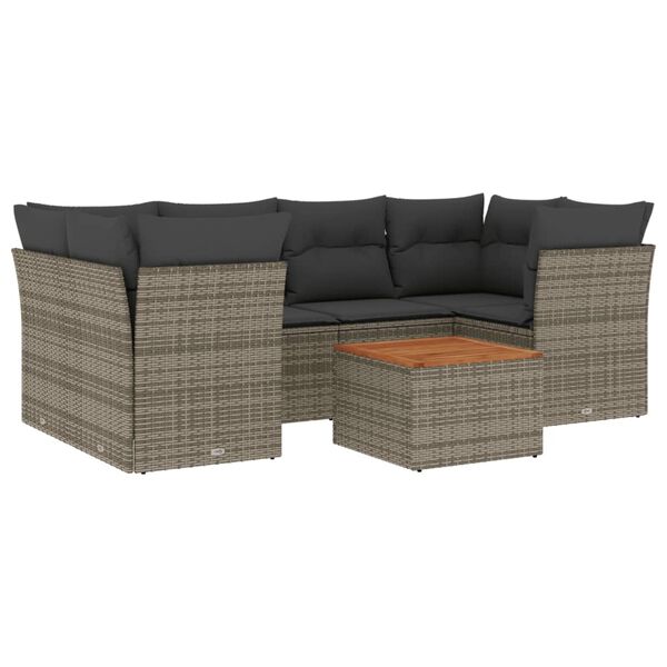 vidaXL Salon de jardin avec coussins 7 pcs gris r&eacute;sine tress&eacute;e
