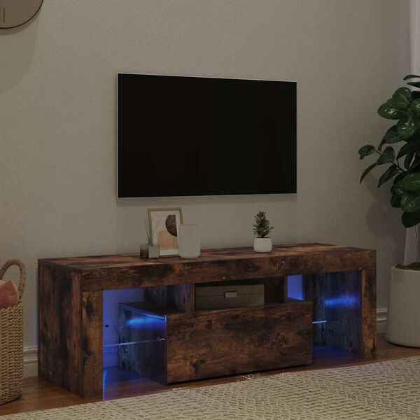 vidaXL Meuble TV avec lumi&egrave;res LED ch&ecirc;ne fum&eacute; 120x35x40 cm