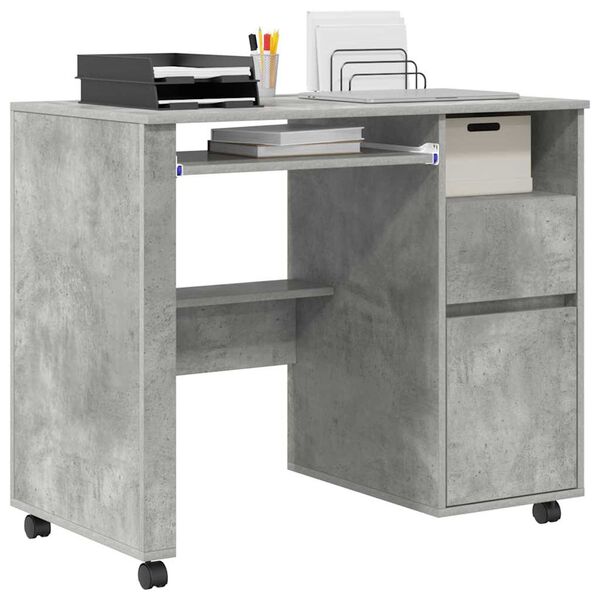 vidaXL Bureau avec roues Gris b&eacute;ton 91 x 50 x 77 cm Bois d'ing&eacute;nierie