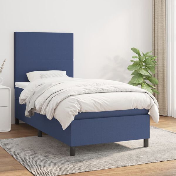 vidaXL Sommier &agrave; lattes de lit avec matelas Bleu 80x200 cm Tissu