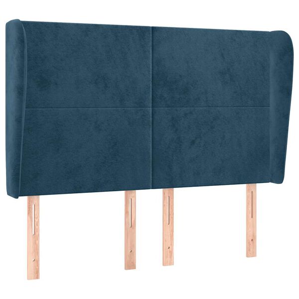 vidaXL T&ecirc;te de lit avec oreilles Bleu fonc&eacute; 147x23x118/128 cm Velours