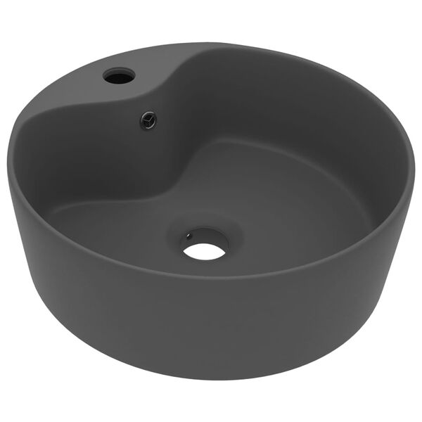 vidaXL Lavabo de luxe avec trop-plein Gris fonc&eacute; mat 36x13cm C&eacute;ramique