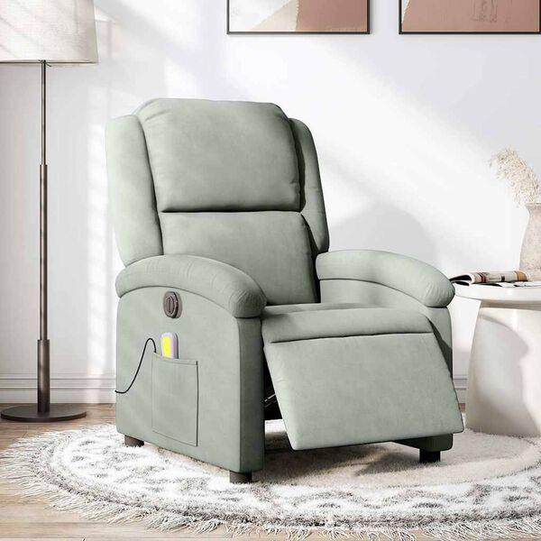 vidaXL Fauteuil inclinable &eacute;lectrique de massage gris clair velours