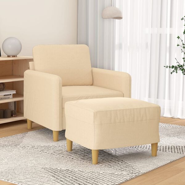 vidaXL Fauteuil avec repose-pied Cr&egrave;me 60 cm Tissu
