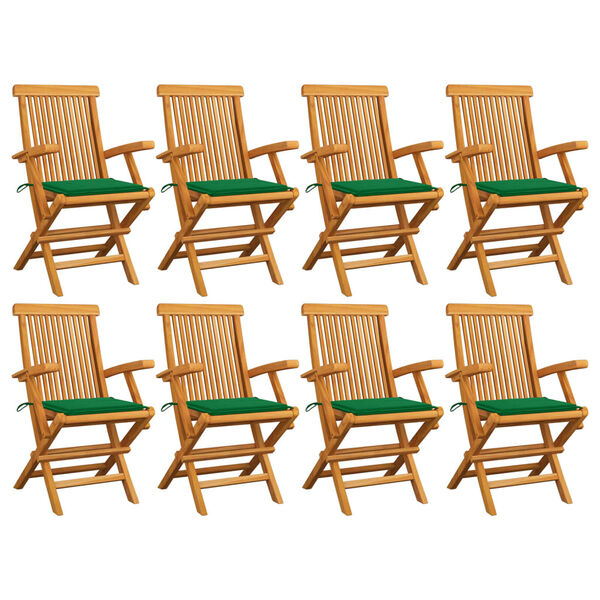 vidaXL Chaises de jardin avec coussins vert lot de 8 Bois teck massif