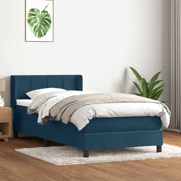 vidaXL Sommier &agrave; lattes de lit et matelas bleu fonc&eacute; 80x220 cm velours