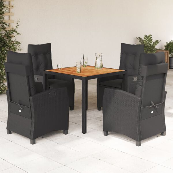 vidaXL Ensemble &agrave; manger de jardin coussins 5pcs Noir R&eacute;sine tress&eacute;e