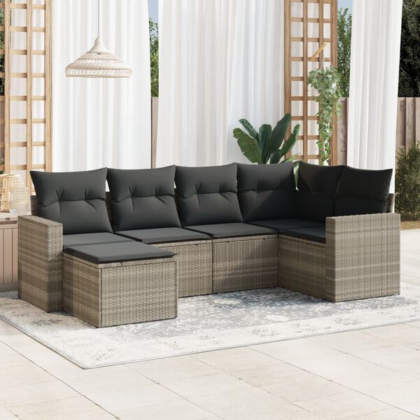 vidaXL Salon de jardin 6 pcs avec coussins gris clair r&eacute;sine tress&eacute;e