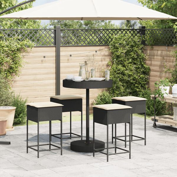 vidaXL Ensemble de bar de jardin 5 pcs avec coussins noir poly rotin
