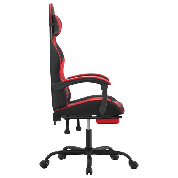 vidaXL Chaise de jeu pivotante et repose-pied Noir et rouge Similicuir
