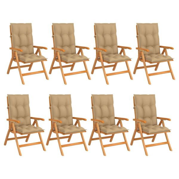 vidaXL Chaises inclinables de jardin et coussins lot de 8 Teck solide