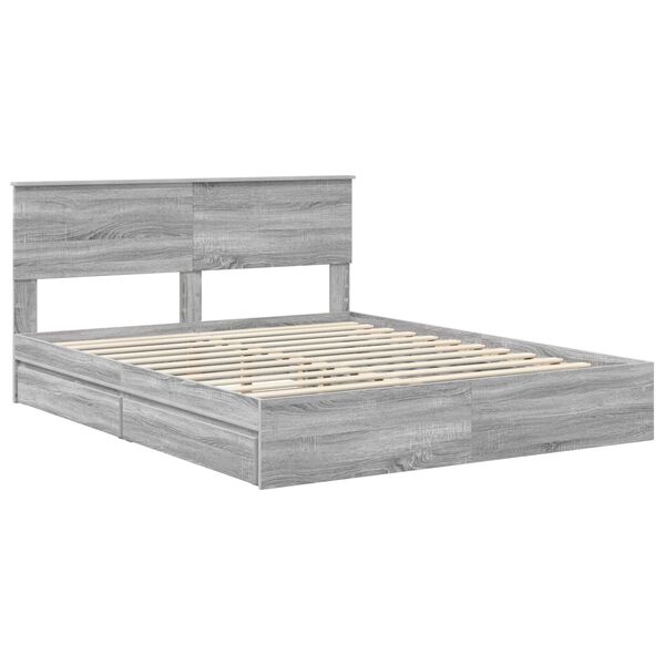 vidaXL Lit de Rangement Gris Sonoma 160 x 200 cm Bois d'ing&eacute;nierie