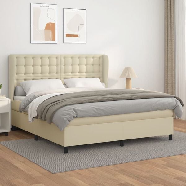 vidaXL Sommier &agrave; lattes de lit avec matelas Cr&egrave;me 180x200cm Similicuir