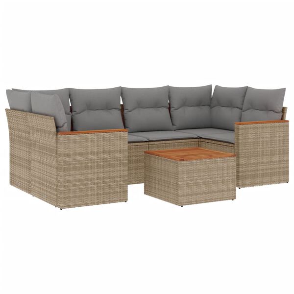 vidaXL Salon de jardin avec coussins 7pcs m&eacute;lange beige r&eacute;sine tress&eacute;e
