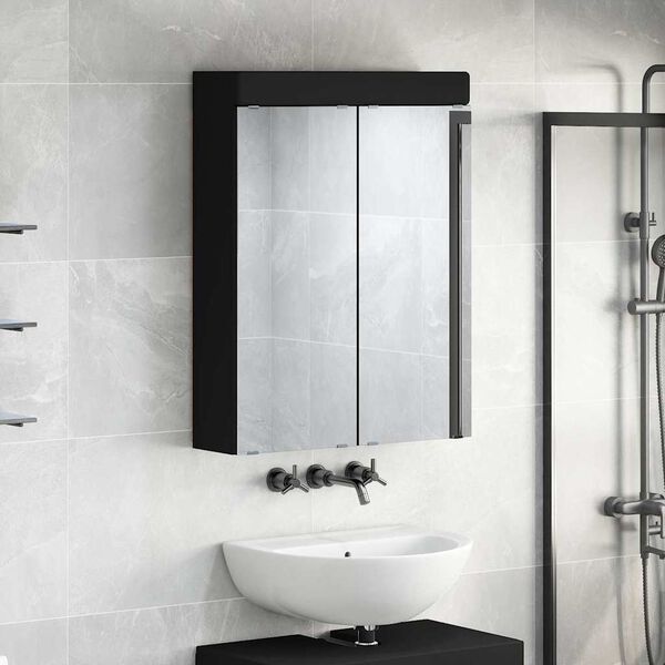 vidaXL Amoire de salle de bain avec miroir avec &eacute;tag&egrave;re TULUM Noir