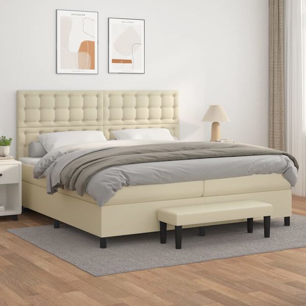vidaXL Sommier &agrave; lattes de lit avec matelas Cr&egrave;me 200x200cm Similicuir