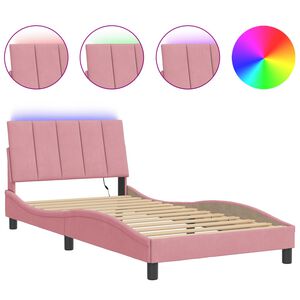 vidaXL Cadre de lit avec LED sans matelas Hanko rose 100x200 cm velours