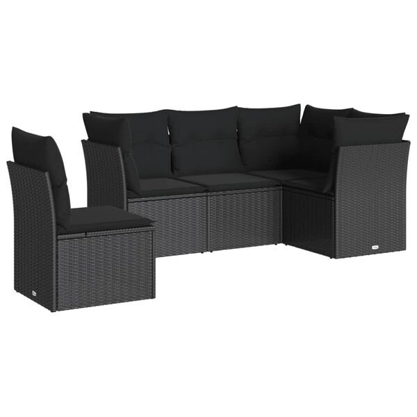 vidaXL Salon de jardin 5 pcs avec coussins noir r&eacute;sine tress&eacute;e