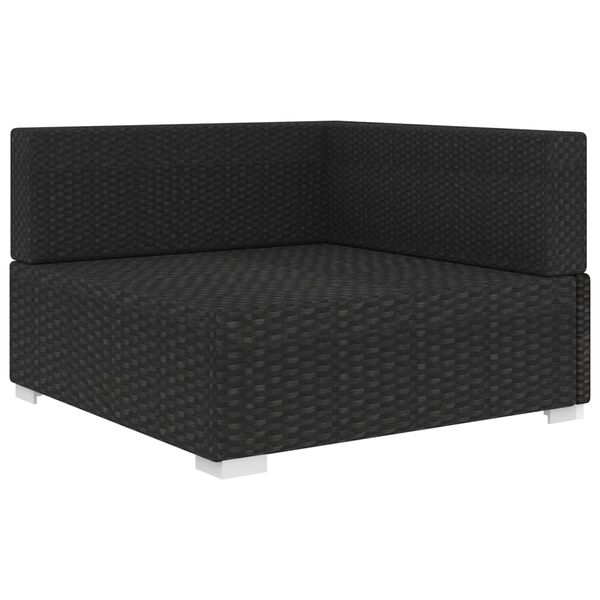 vidaXL Chaise d'angle 1 pc et coussins Résine tressée Noir