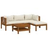vidaXL Salon de jardin 5 pcs avec coussin cr&egrave;me Bois d'acacia solide