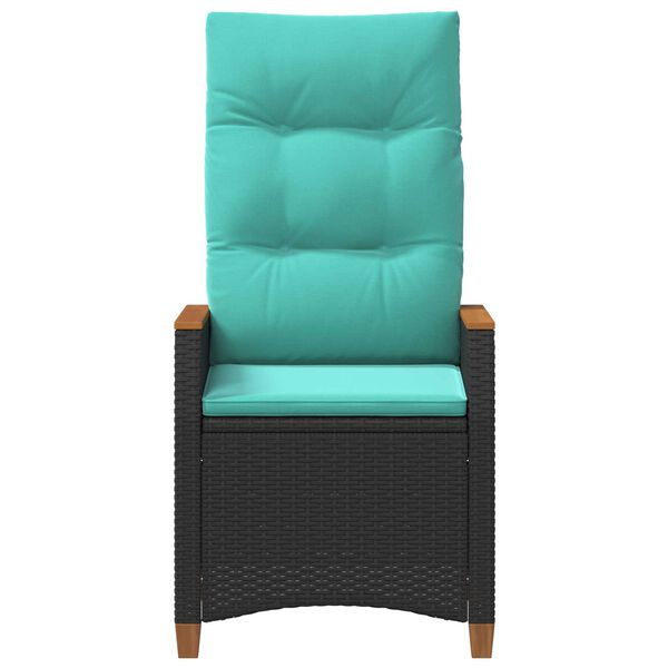 vidaXL Chaise de jardin inclinable Noir et turquoise polyrotin