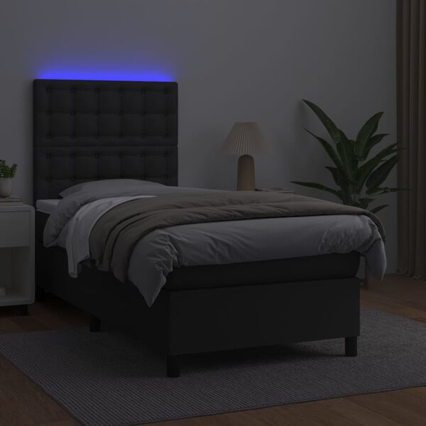 vidaXL Sommier &agrave; lattes de lit avec matelas et LED Noir 100x200 cm