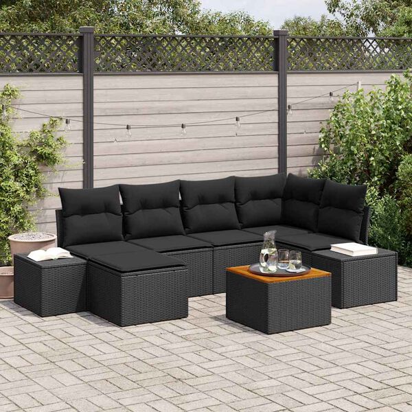 vidaXL Ensemble de canap&eacute; de jardin avec coussin 7 pcs Noir polyrotin